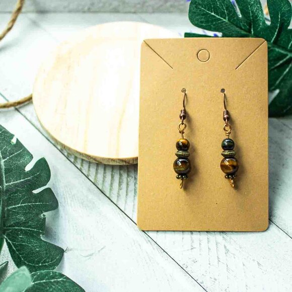 Tiger’s Eye Drop Earrings with Bronze and Copper Accents - Picture 11 of 11